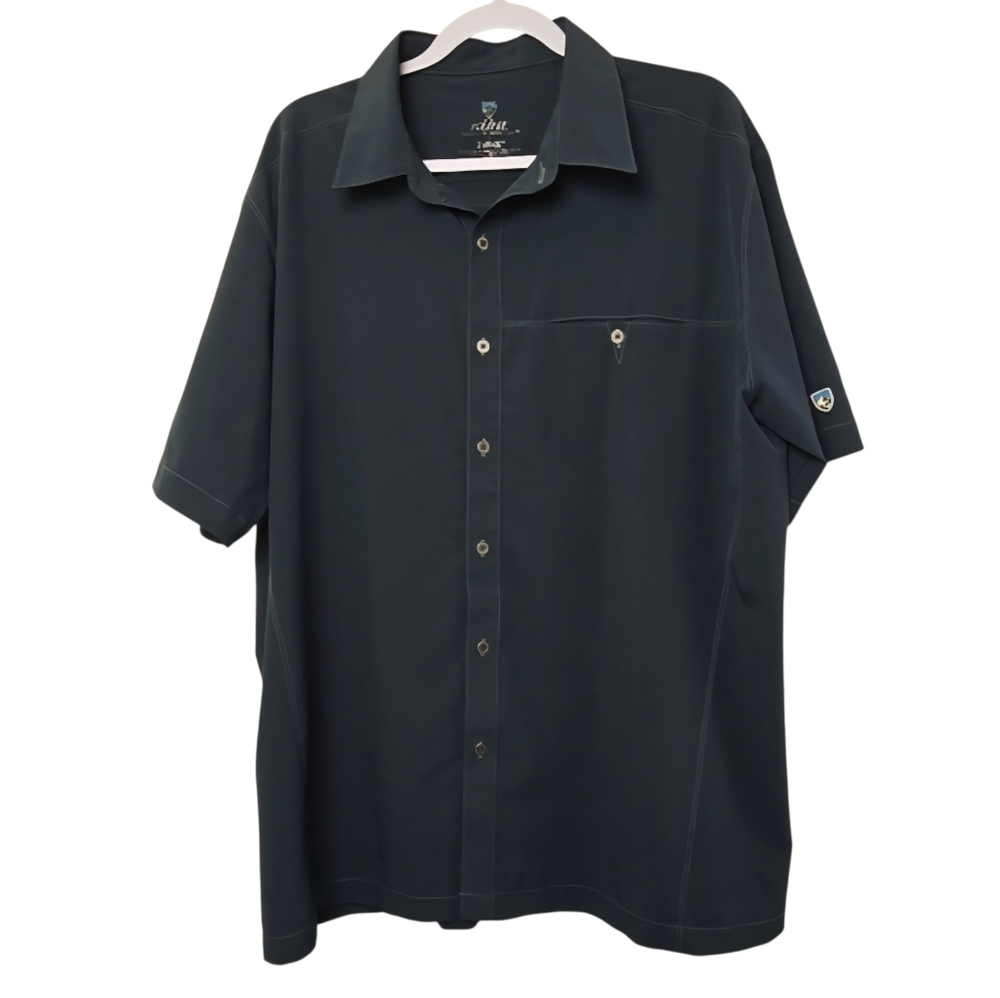 Kuhl Men’s Sz XL Blue Button- Down Short Sleeve Shirt Lightweight Casual Preppy